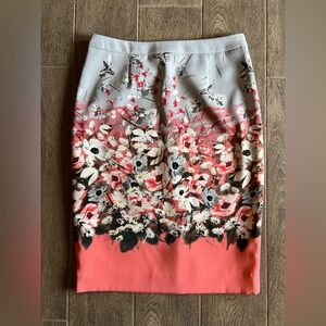 Cleo Floral Pencil Skirt | Coral Grey Workwear Skirt Size 2